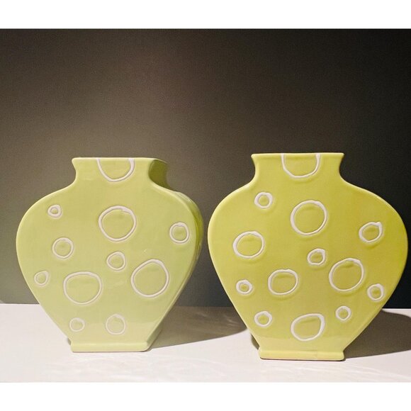 Modern Abstract Lime Green Vases (Set of 2) – Retro Minimalist Home Decor - Picture 3 of 9